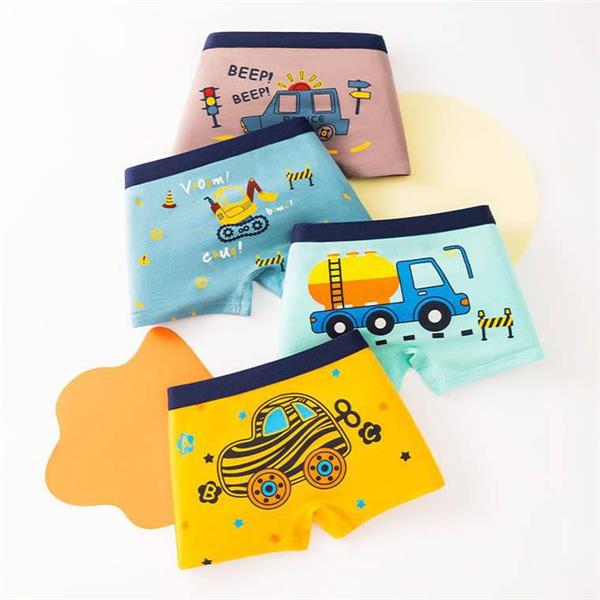 پک چهار عددی شورت پادار جرثقیل و کامیون رنگبندی قهوه ای و سبزابی و زرد کد 21186