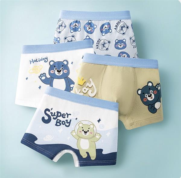 پک چهار عددی شورت پادار خرسی رنگبندی سبز و سفید و ابی کد 21187