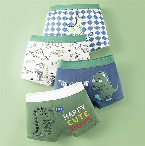 پک چهار عددی شورت پادار دایناسور توپول رنگبندی یشمی و سفید ابی  کد 21189