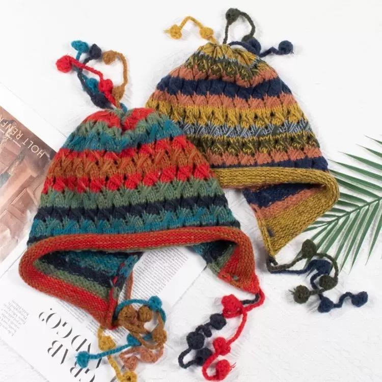 کلاه بافت شاپل پشت بندی کشی رنگارنگ کد 21244