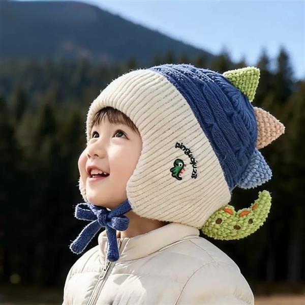 کلاه بافت دایناسور شاخ برجسته رنگی کد 21270