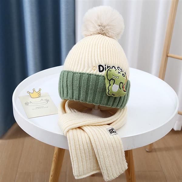 ست بافت کلاه و شال گردن دایناسور کوچولو خندان برجسته کد 21378