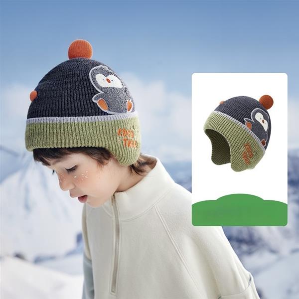 کلاه بافت گوشگیر پنگوئن رنگ سورمه ای و سبز کد 21431