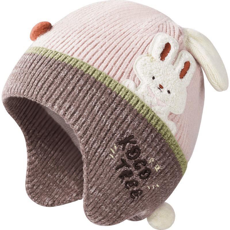 کلاه بافت گوشگیر خرگوش رنگ صورتی  و قهوه ای کد 21432