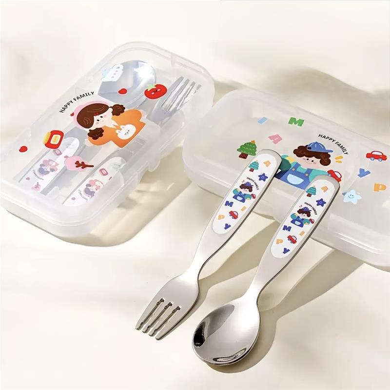 پک قاشق و چنگال استیل طرح  دختر و پسر با جعبه برجسب دار کد 21566