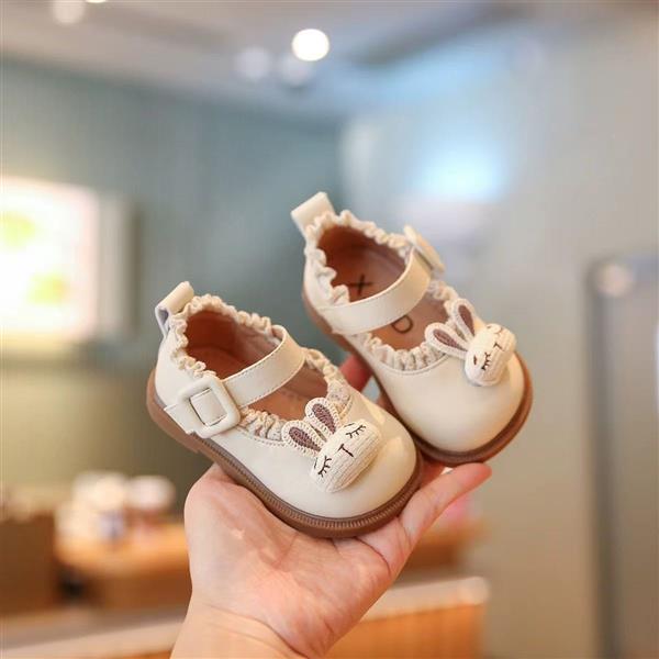 کفش چرم عروسکی خرگوش برجسته رنگ سفید کد 21655