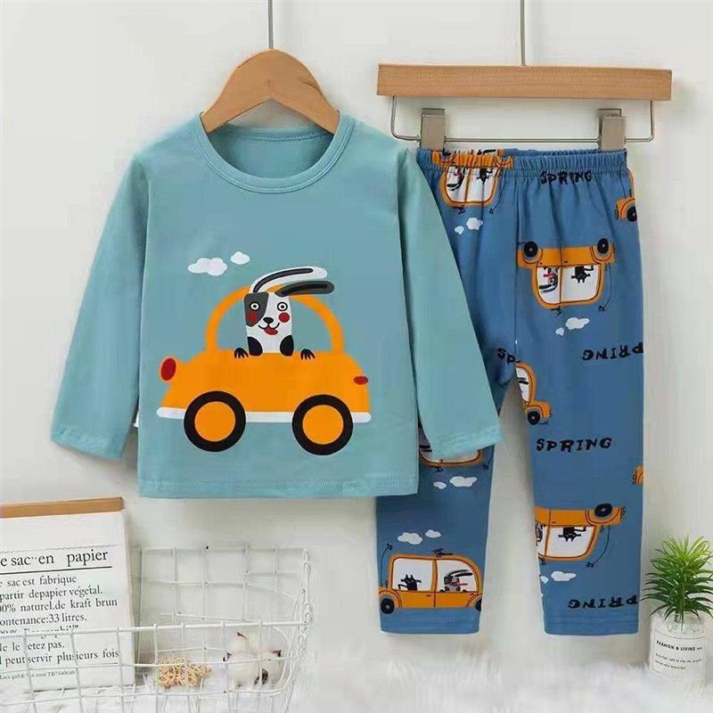 ست نخی بلوز و شلوار ابی طرح خرگوش ماشین سوار سایز کوچک کد 10742