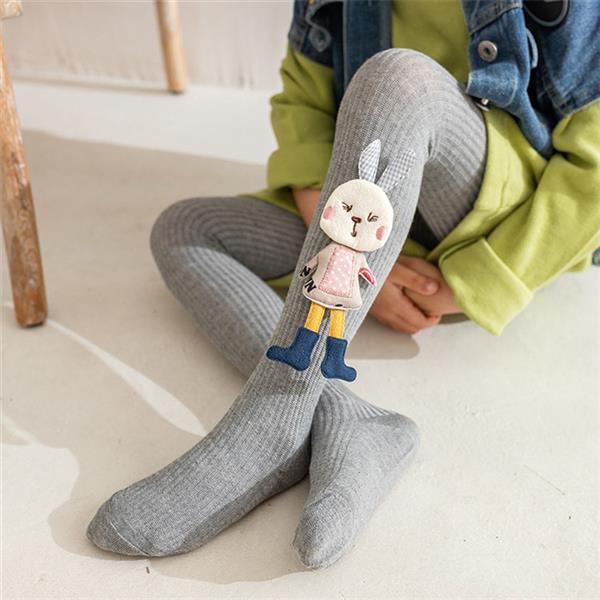 جوراب شلواری کشمیر عروسک برجسته خرگوش رنگ طوسی  کد 11127