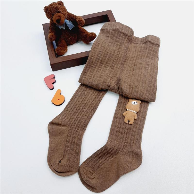 جوراب شلواری کشمیر طرح خرس برجسته رنگ قهوه ای کد 12065
