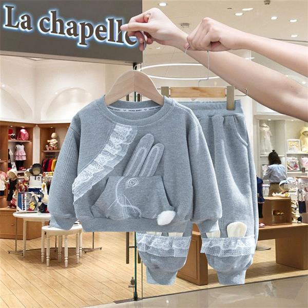 ست دورس و شلوار خرگوشی عروسکی تور برجسته رنگ طوسی کد 14251