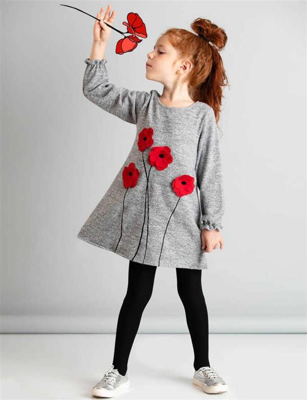 تونیک طوسی طرح گل برجسته قرمز  برند دنوکیدز ترکیه کد 14992