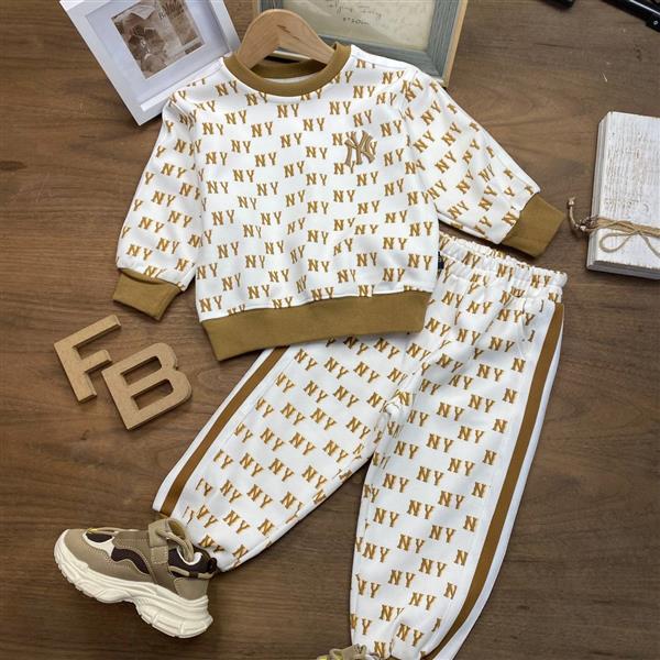 ست دورس و شلوار فشن سفید و کرم طرح NY کد 15407