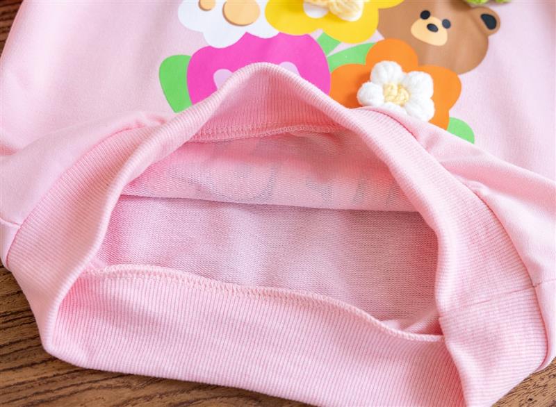 دورس طرح Spring با گل و خرس برجسته رنگ صورتی کد 15566