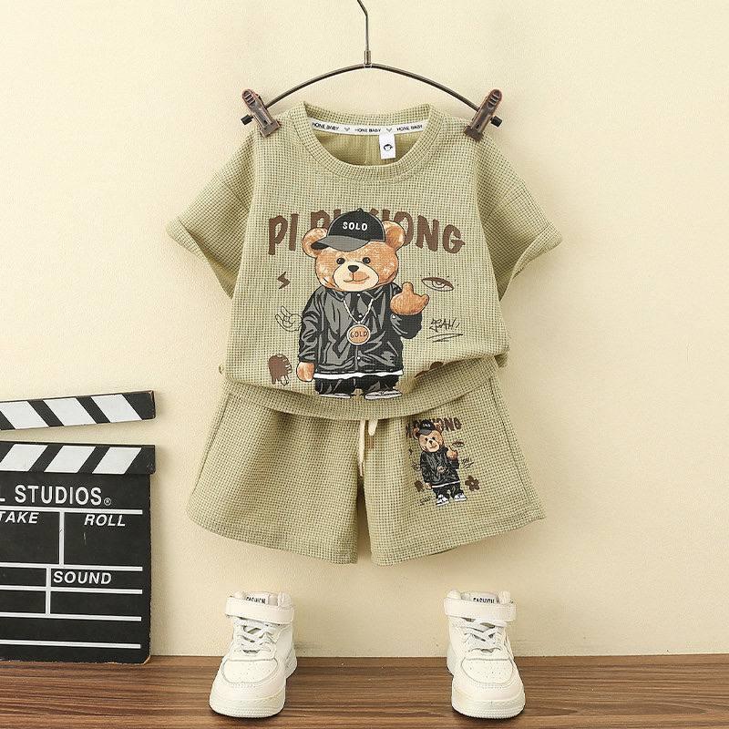 ست تیشرت و شلوارک طرح خرس فشن رنگ سبز کد 16016