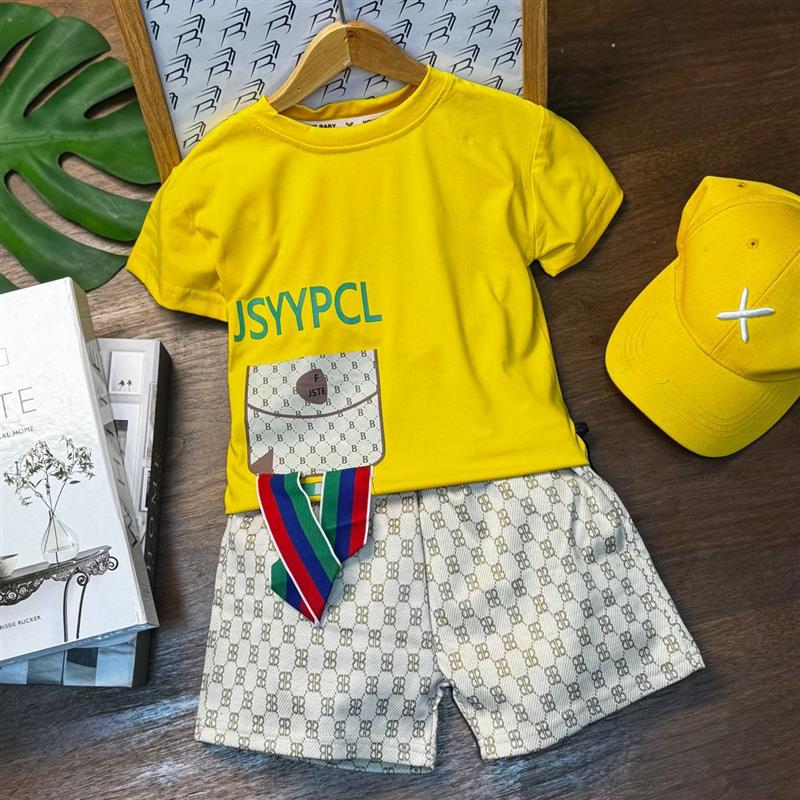 ست تیشرت زرد با شلوارک سبز طرح JSYYPCL کد 16390
