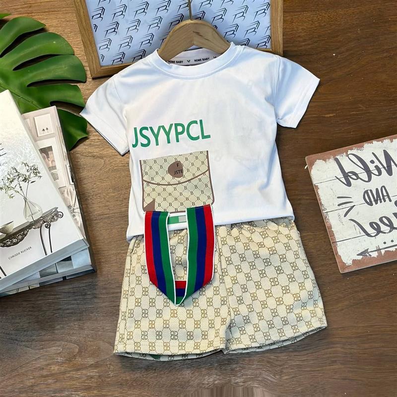 ست تیشرت سفید با شلوارک کرم طرح JSYYPCL کد 16391