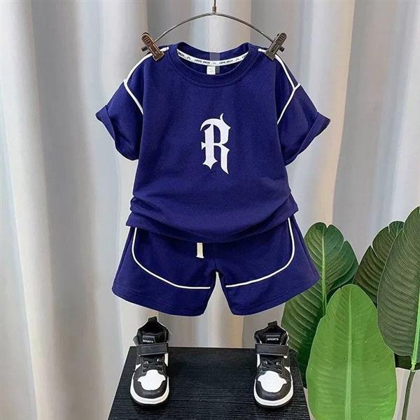 ست تیشرت و شلوارک فشن طرح R رنگ سورمه ای کد 16467