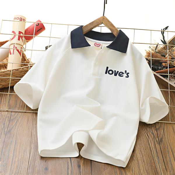 تیشرت یقه دار طرح LOVE`S رنگ سفید کد 16508