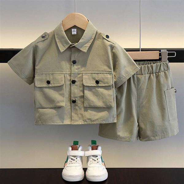 ست شومیز و شلوارک  دو جیب کتان رنگ یشمی کد 16558