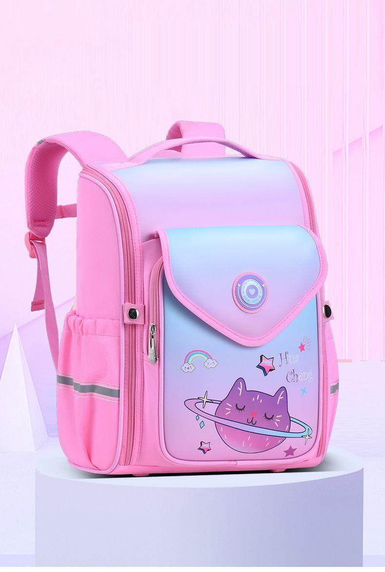 کوله صندوقی برزنتی رویه چرم  طرح پیشی و ستاره دنباله دار رنگ صورتی  کد  16779