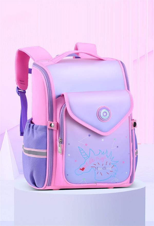 کوله صندوقی برزنتی رویه چرم  طرح تک شاخ هندسی رنگ گلبهی  کد  16780