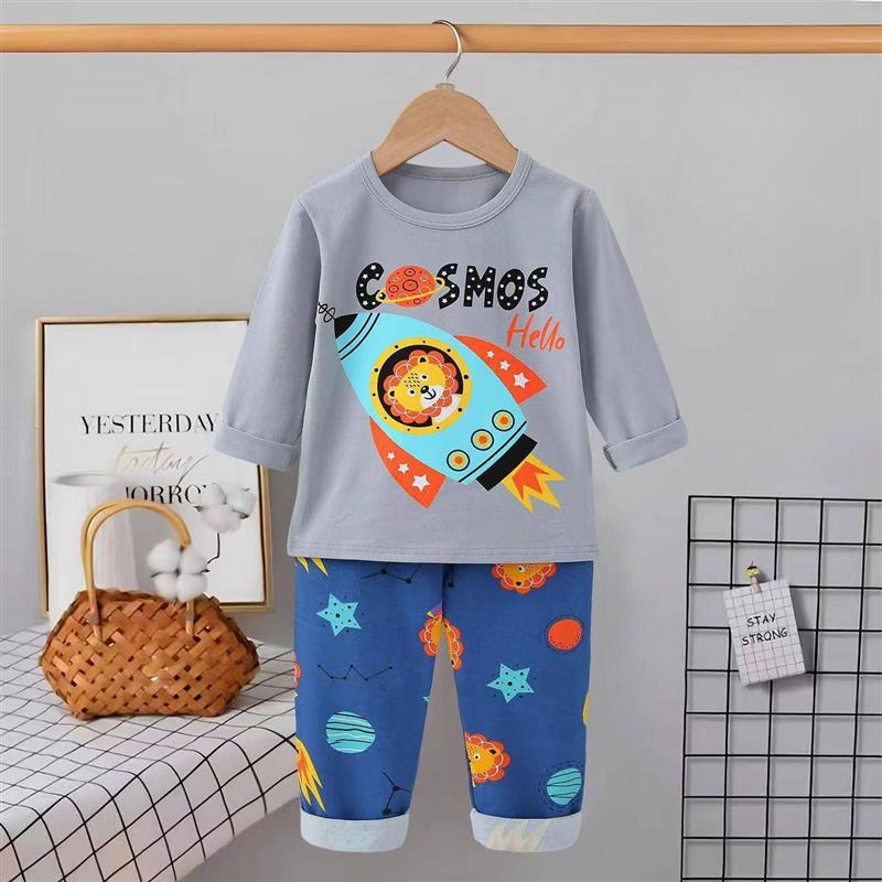 ست نخی بلوز طوسی و شلوار ابی  شیر و موشک سایز 1 تا 3 سال کد 17332