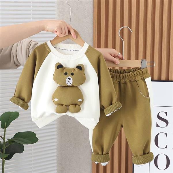 ست دورس کرم و شلوار اسلش سبز خرس برجسته  کد 17512