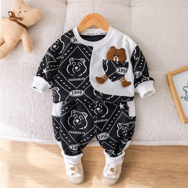 ست دورس و شلوار لاینردار خرس و ستاره رنگ مشکی و سفید کد 17617