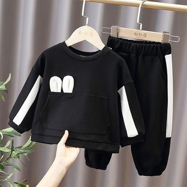 ست دورس و شلوار خرگوشی گوش برجسته رنگ مشکی کد 18077