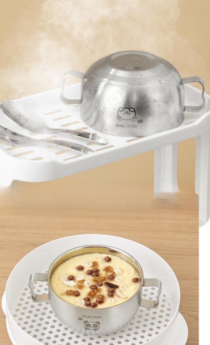 ست ظرف غذا استیل دسته دار با در لاکی و قاشق و چنگال استیل و زیر چسبی ژله ای کد 18220