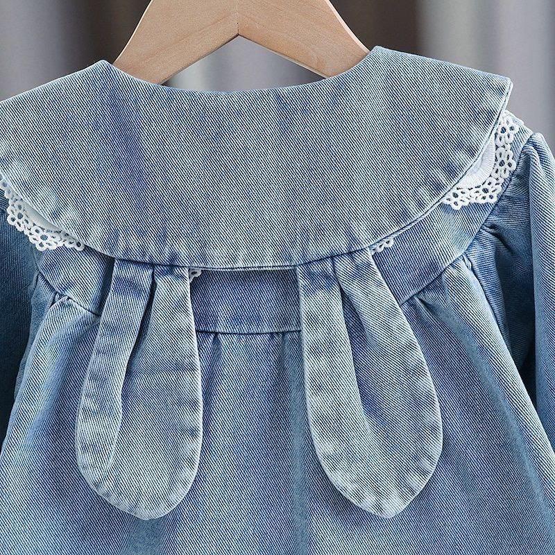 کت جین طرح خرگوش و هویج با یقه متحرک گیپوری سفید کد 18473