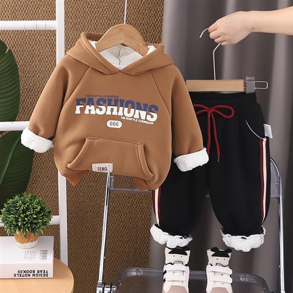 ست هودی  قهوه ای و شلوار اسلش مشکی داخل کرکی طرح fashion کد 18509
