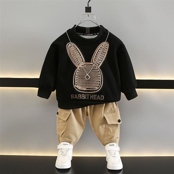 ست دورس مشکی خرگوش برجسته با شلوار کتان کرم گت دار کد 18546