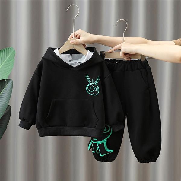 ست هودی و شلوار  شکلک دست برجسته رنگ مشکی کد 18558