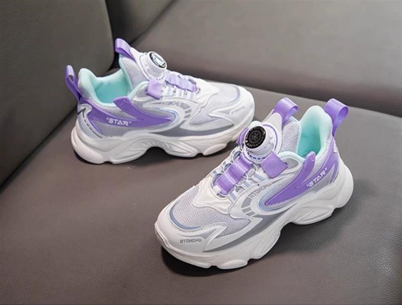 کتونی فشن با دکمه تنظیم کننده بند طرح STAR  رنگ یاسی و نقره ای کد 18565