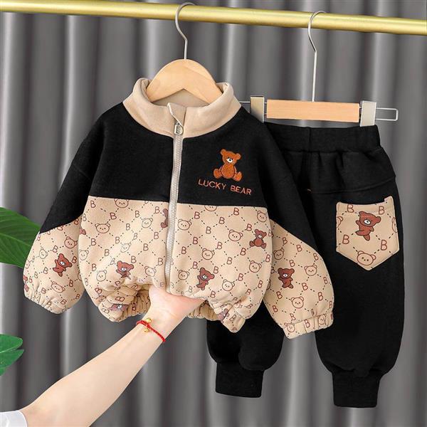 ست سویشرت کرم و مشکی و شلوار اسلش مشکی طرح  BEAR   کد 18754