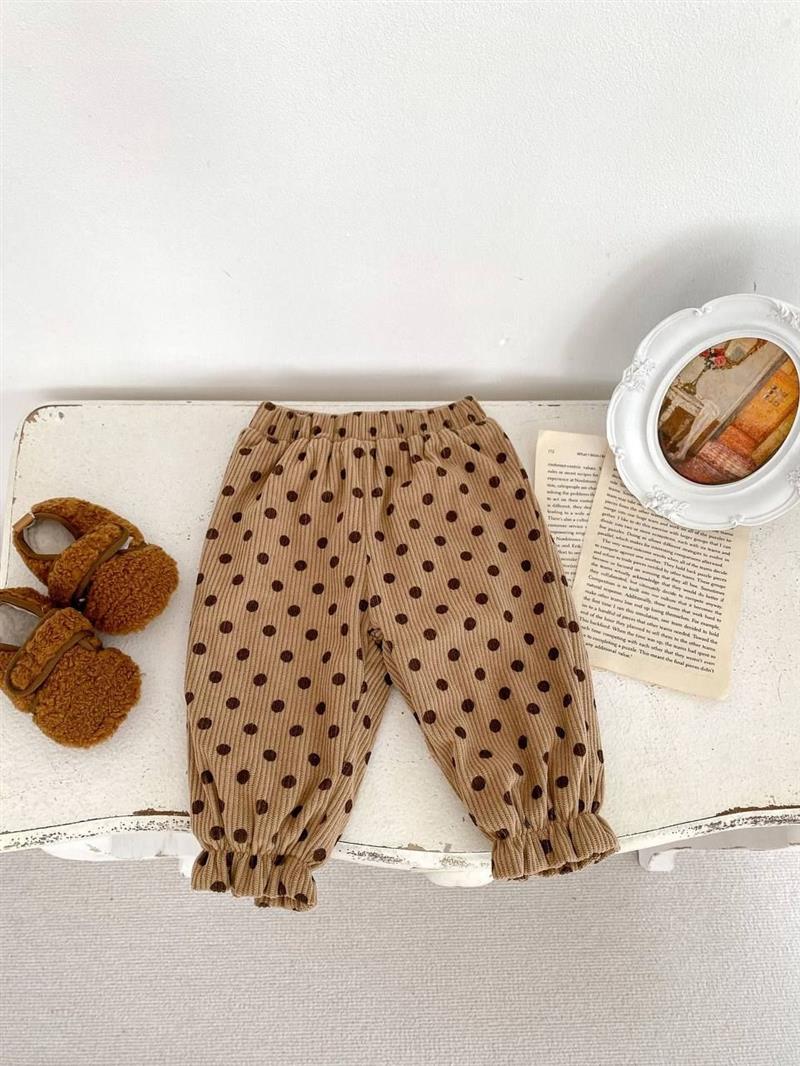 شلوار کبریتی توپ توپی عروسکی گت دار قهوه ای کد 19242