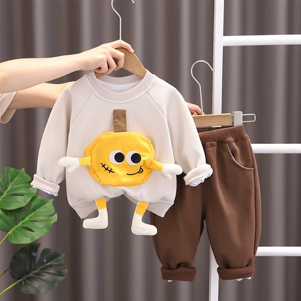 ست دوری کرم شکلک برجسته و شلوار اسلش قهوه ای کد 19359