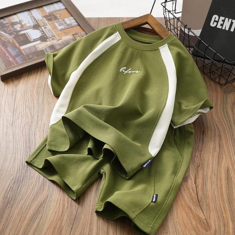 ست تیشرت و شلوارک سوزنی یشمی کد 19410