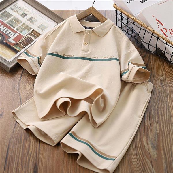 ست تیشرت جودون و شلوارک سوزنی طرح PANTS رنگ شیری کد 19495