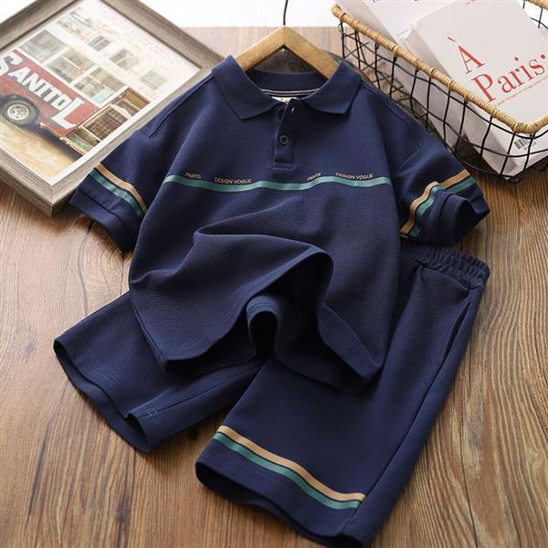 ست تیشرت جودون و شلوارک سوزنی طرح PANTS رنگ سورمه ای کد 19497