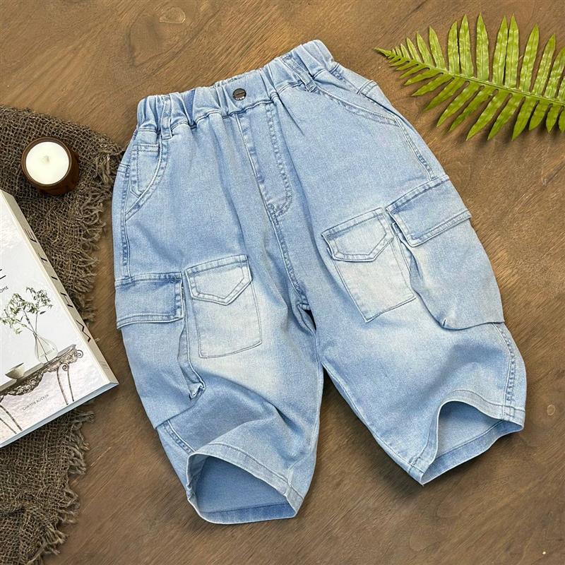 شلوارک جین Four pockets کمرکش ابی کمرنگ کد 19789