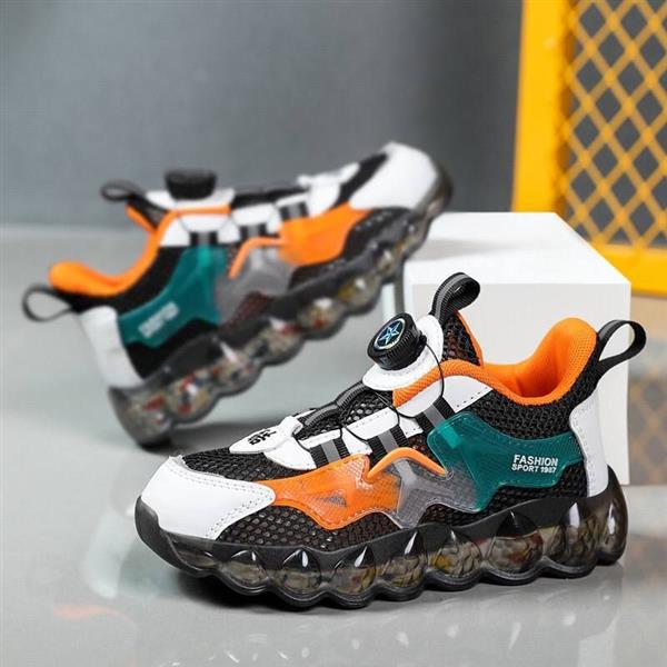 کتونی توری FASHION SPORT با د کمه تنظیم کننده بند رنگ مشکی و نارنجی کد 19892