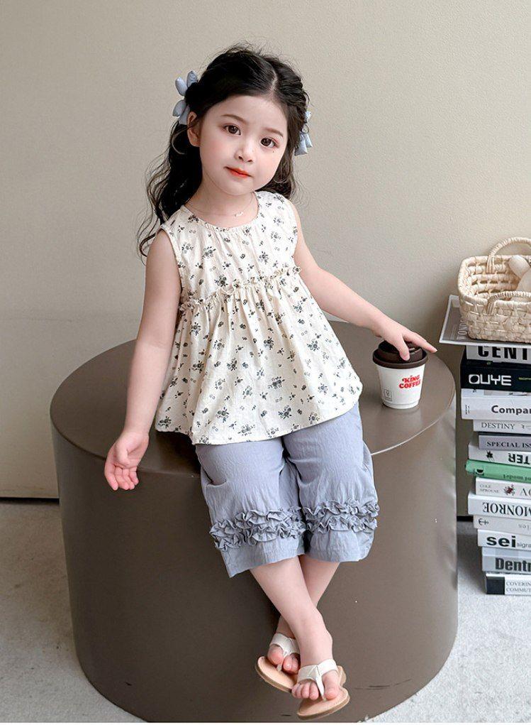 ست تیشرت گلدار کرم و شلوار سبز کمرنگ کد 20026