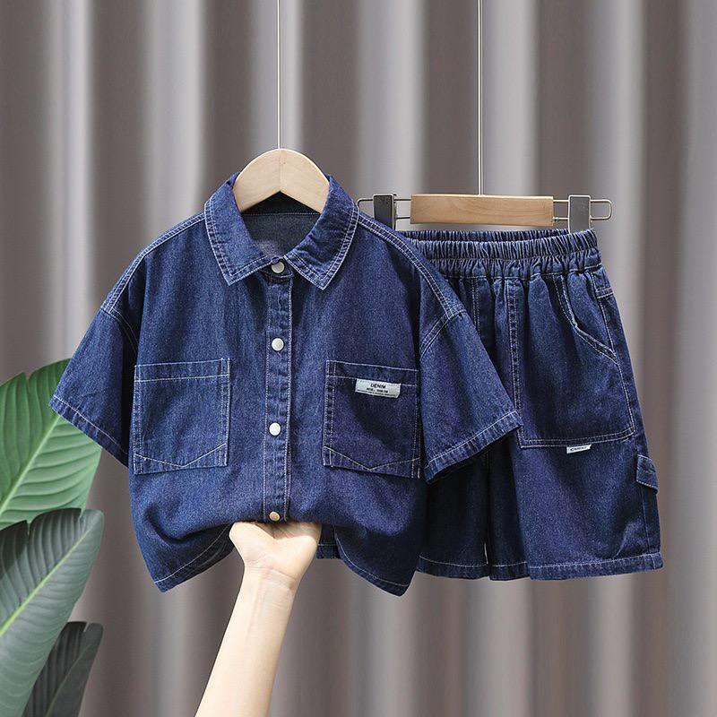 ست شومیز و شلوارک طرح جین سورمه ای DENIM کد 20031