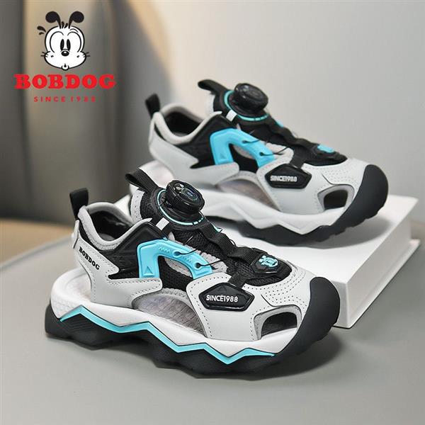 کفش توری پشت باز با دکمه تنظیم کننده بند BOBDOG طرح SINCE رنگ  مشکی و ابی فیروزه ای  کد 20085