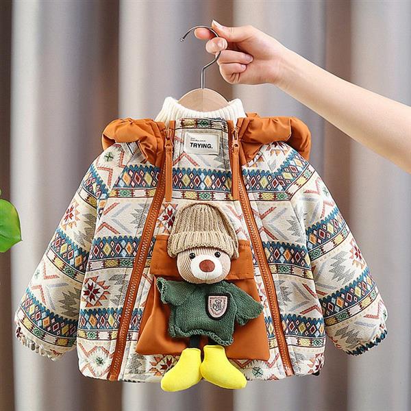 کاپشن ضداب طرح عروسک خرس برجسته رنگ کرم و نارنجی کد 20351