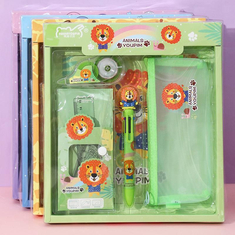 پک لوازم و التحریر جامدادی توری و پک خط کش و غلط گیر و خودکار چند رنگ کد 20459