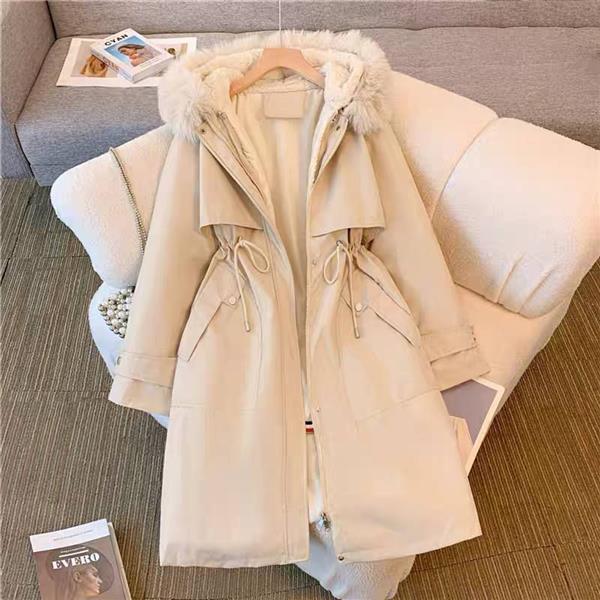 کاپشن کرم بلند داخل خز کمرکش کد 20480