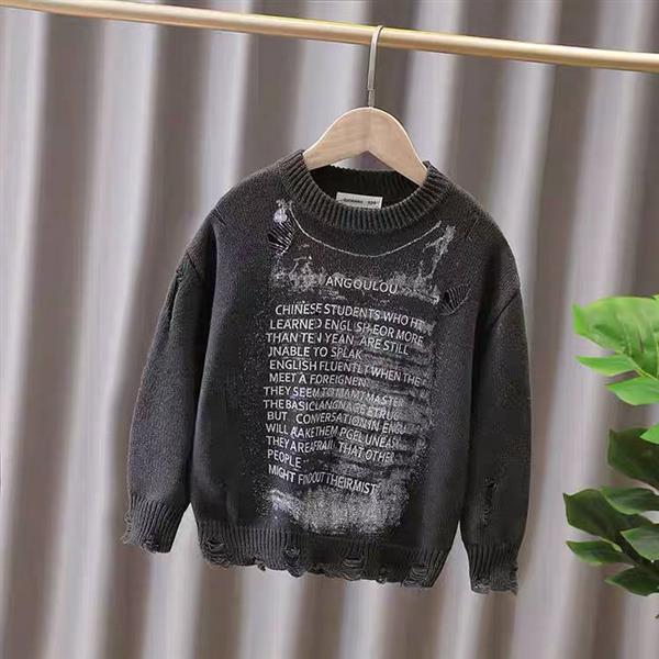 بافت زاپدار طرح نوشته انگلیسی رنگ طوسی تیره کد 20485